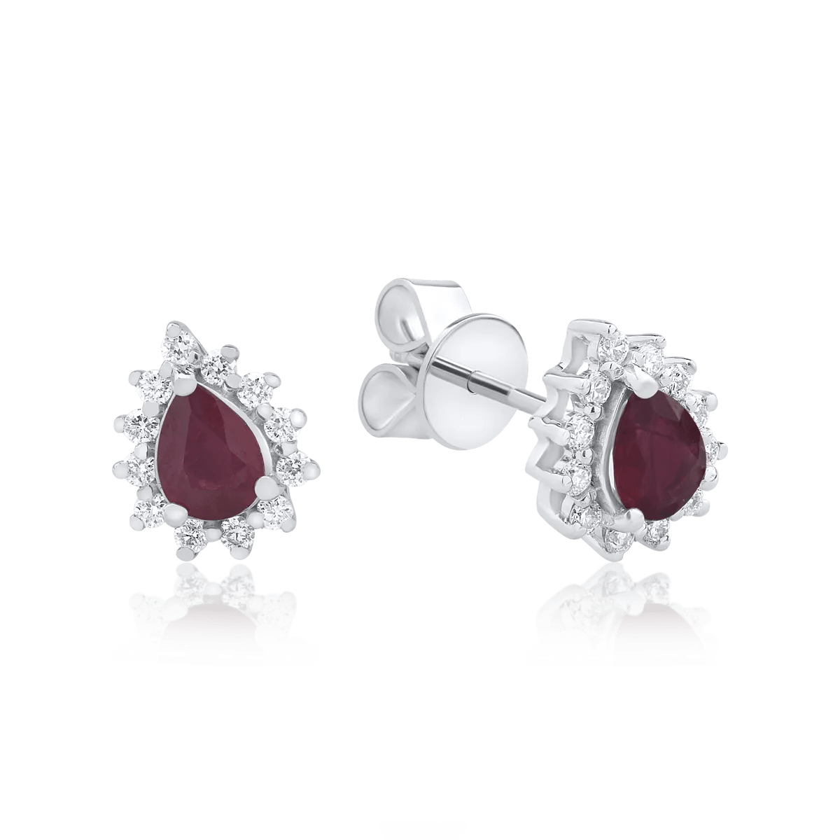Cercei din aur alb cu rubine pear de 0.512ct și diamante de 0.162ct Cercei din aur alb cu rubine pear de 0.512ct și diamante de 0.162ct