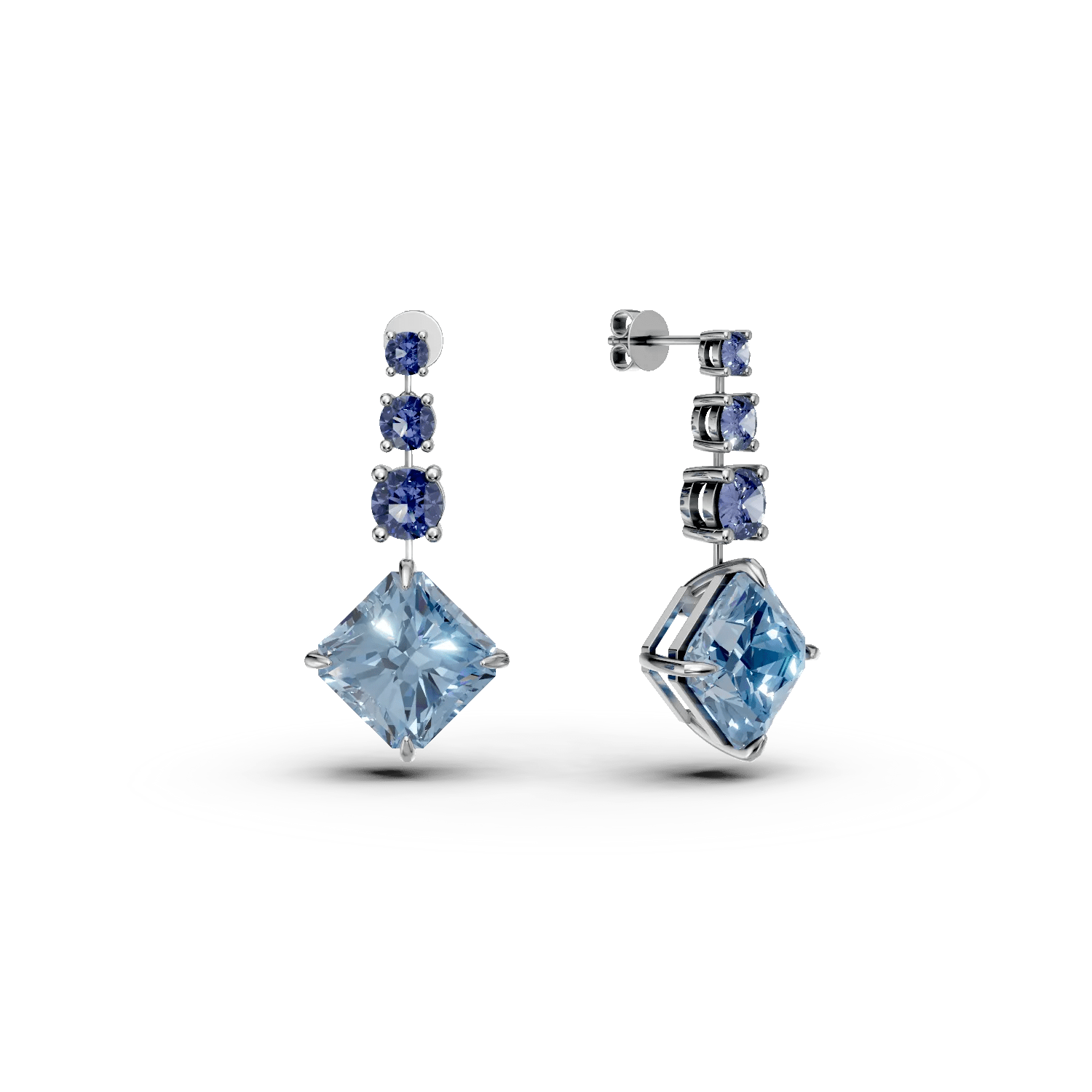 Cercei din aur alb cu topaze albastre de 14ct și iolite de 1.9ct Cercei din aur alb cu topaze albastre de 14ct și iolite de 1.9ct
