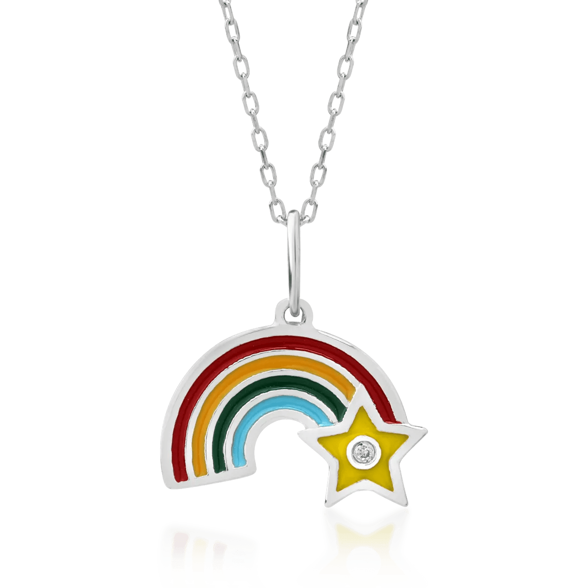 Lanț cu pandantiv curcubeu din aur alb și diamant 0.003ct pentru copii Lanț cu pandantiv curcubeu din aur alb și diamant 0.003ct pentru copii