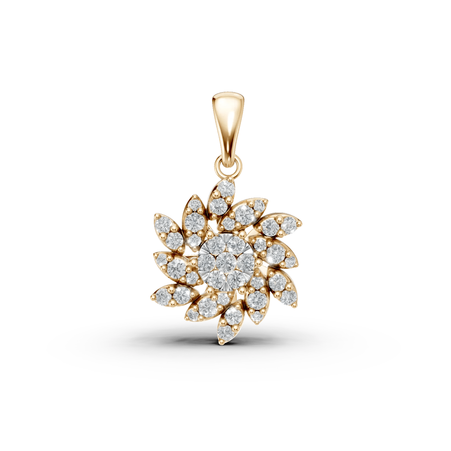 Pandantiv floral din aur galben cu diamante de 0.51ct Pandantiv floral din aur galben cu diamante de 0.51ct
