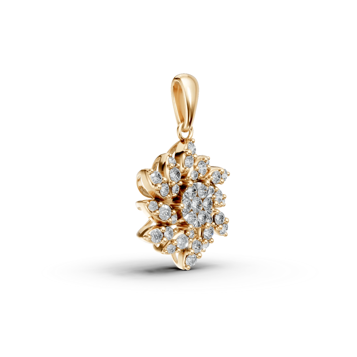 Pandantiv floral din aur galben cu diamante Pandantiv floral din aur galben cu diamante