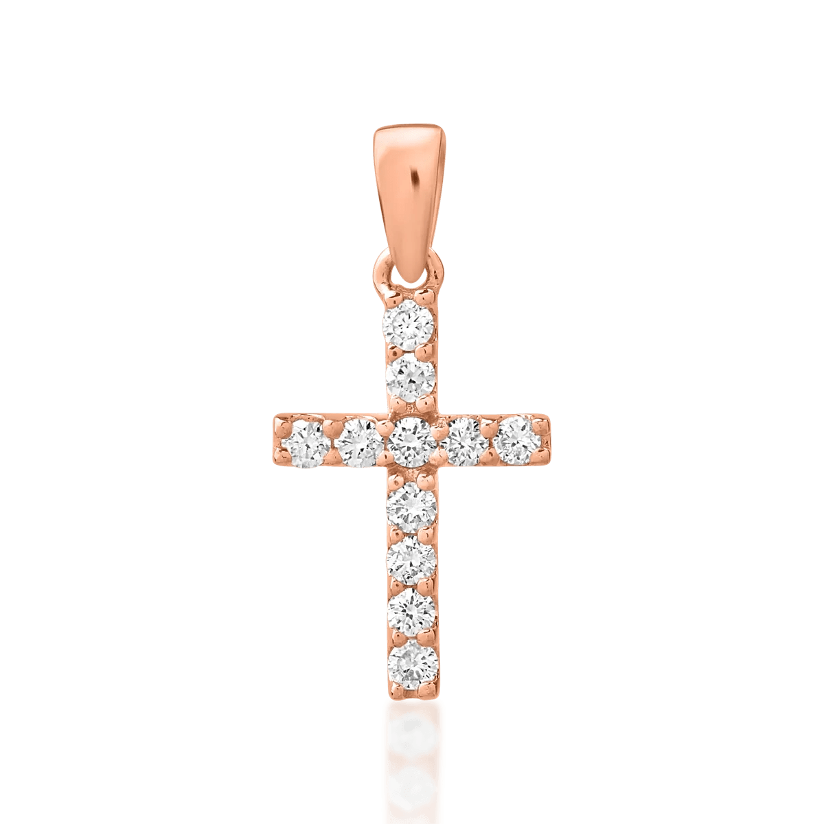 Pandantiv cruce din aur roz cu diamante de 0.121ct Pandantiv cruce din aur roz cu diamante de 0.121ct