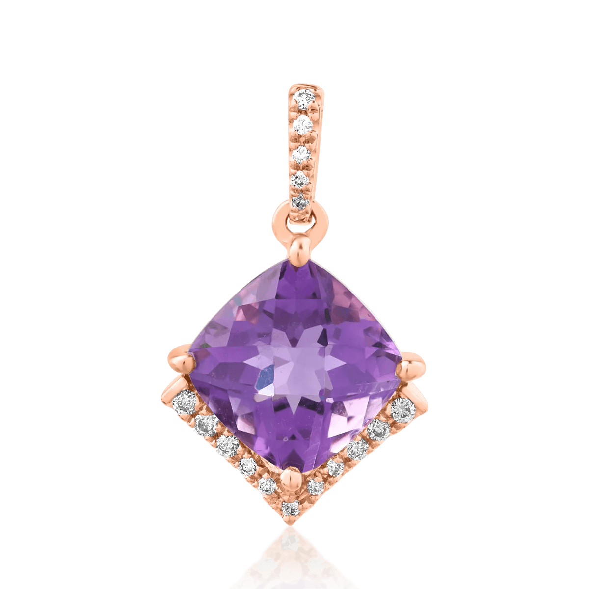 Pandantiv din aur roz cu ametist cushion de 2.3ct și diamante de 0.08ct Pandantiv din aur roz cu ametist cushion de 2.3ct și diamante de 0.08ct