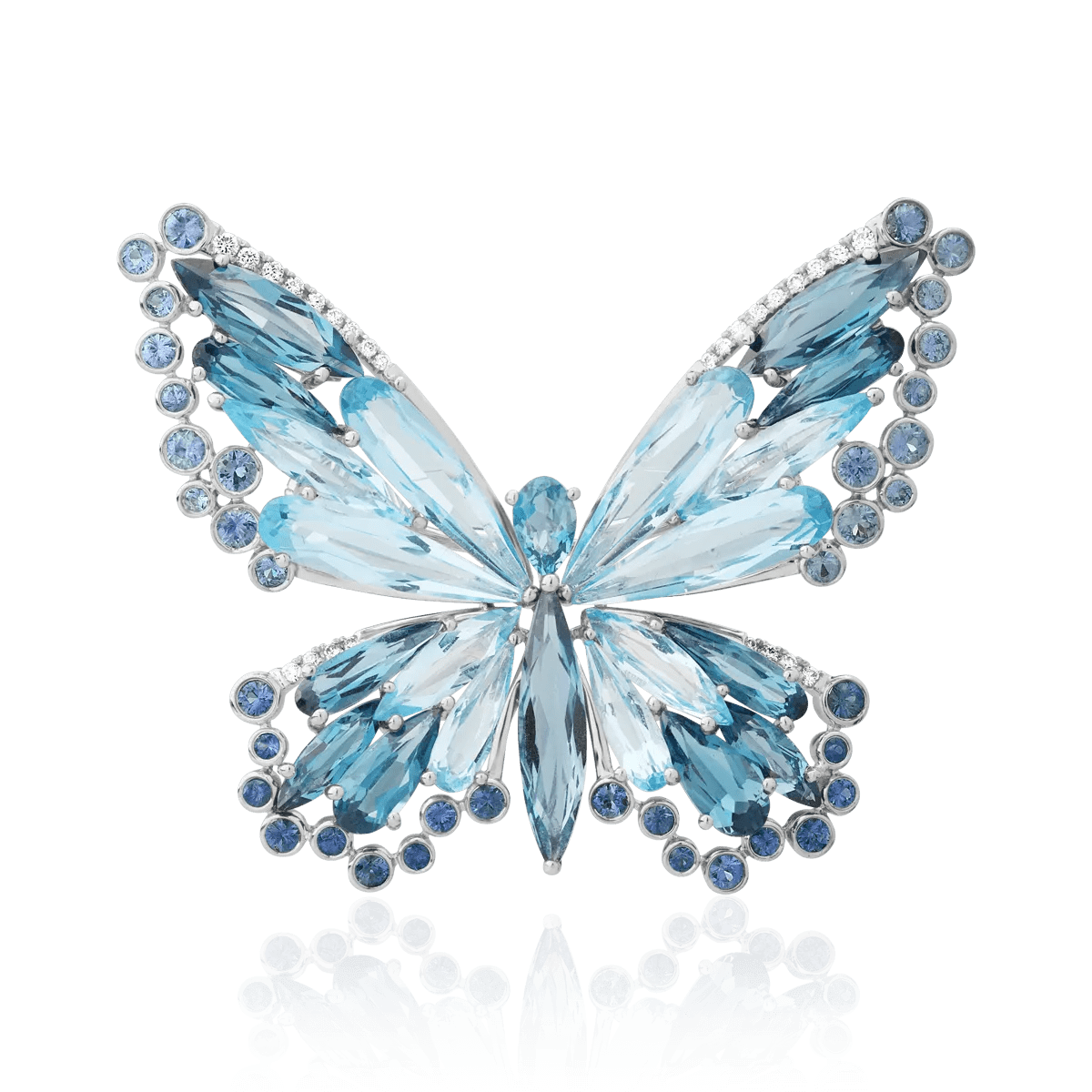 Broșă fluture din aur alb cu pietre prețioase și semiprețioase de 24.55ct Broșă fluture din aur alb cu pietre prețioase și semiprețioase de 24.55ct