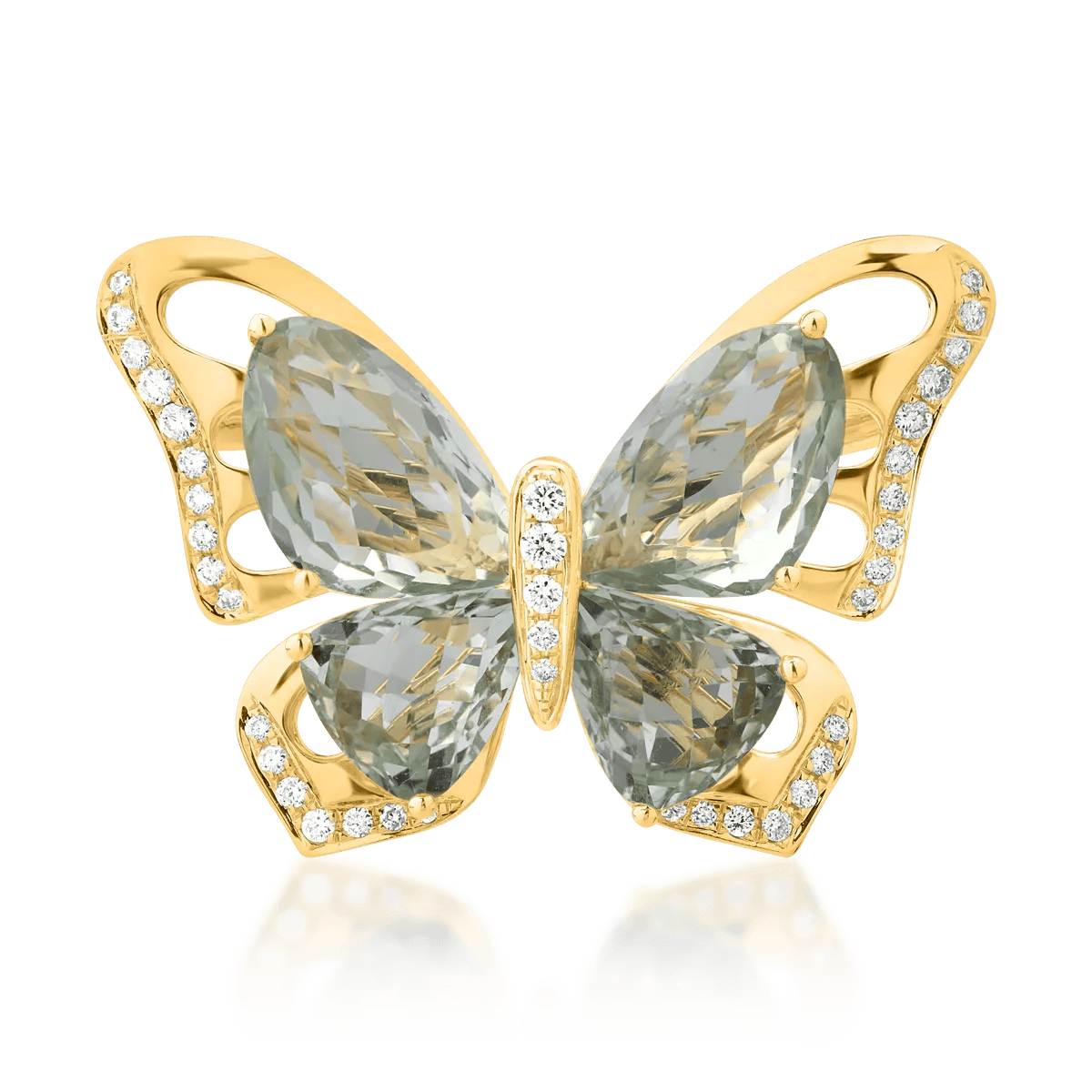 Brosa fluture din aur galben cu ametiste verzi de 11.8ct si diamante de 0.39ct – Teilor Brosa fluture din aur galben cu ametiste verzi de 11.8ct si diamante de 0.39ct – Teilor