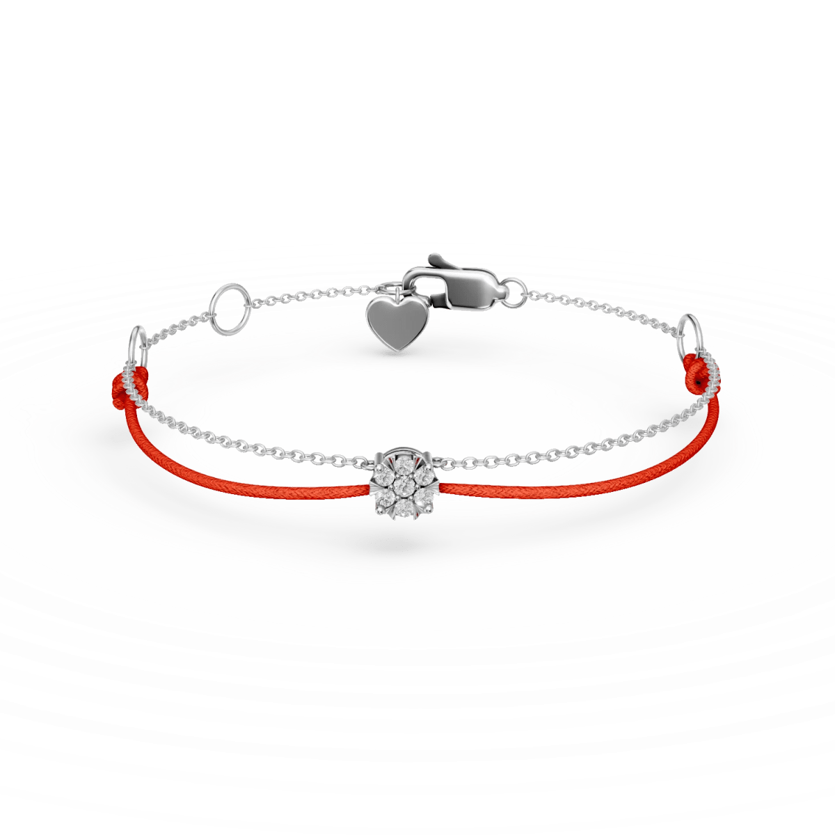 Brățară din aur alb cu șnur roșu și diamante de 0.1ct Brățară din aur alb cu șnur roșu și diamante de 0.1ct