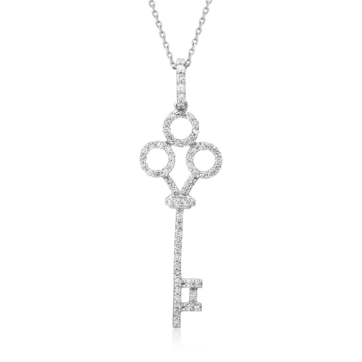 Lanț cu pandantiv cheie din aur alb cu diamante de 0.18ct Lanț cu pandantiv cheie din aur alb cu diamante de 0.18ct