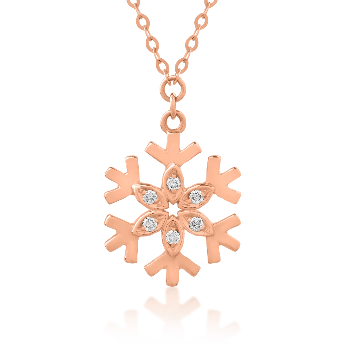 Lanț cu pandantiv fulg de nea din aur roz cu diamante de 0.03ct Lanț cu pandantiv fulg de nea din aur roz cu diamante de 0.03ct
