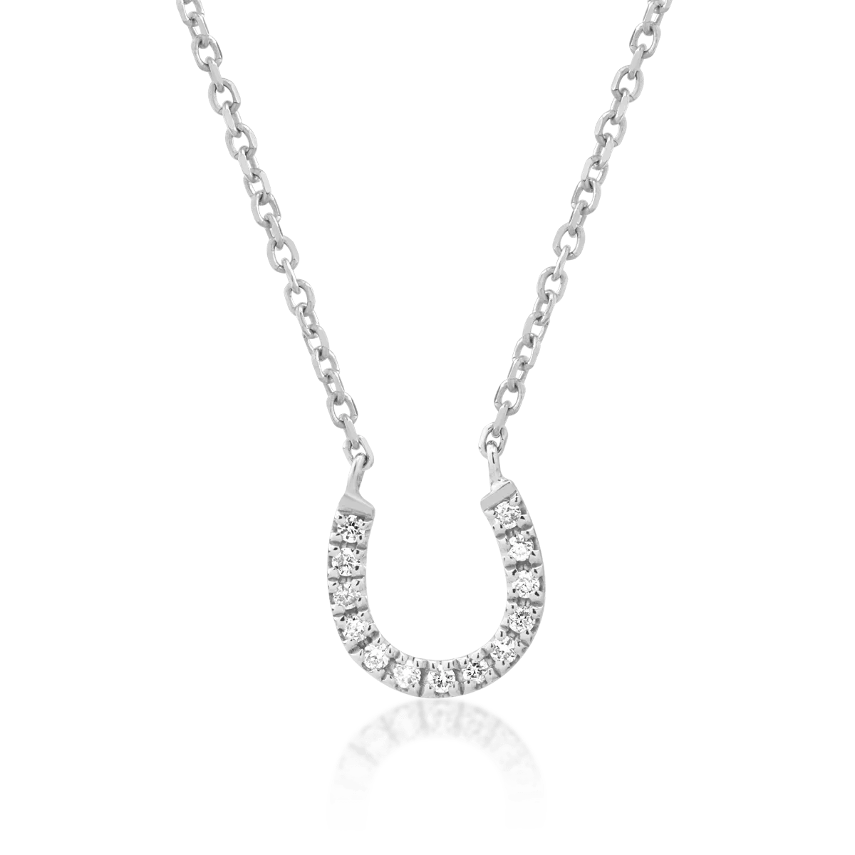 Lant cu pandantiv potcoava din aur alb cu diamante de 0.037ct Lant cu pandantiv potcoava din aur alb cu diamante de 0.037ct