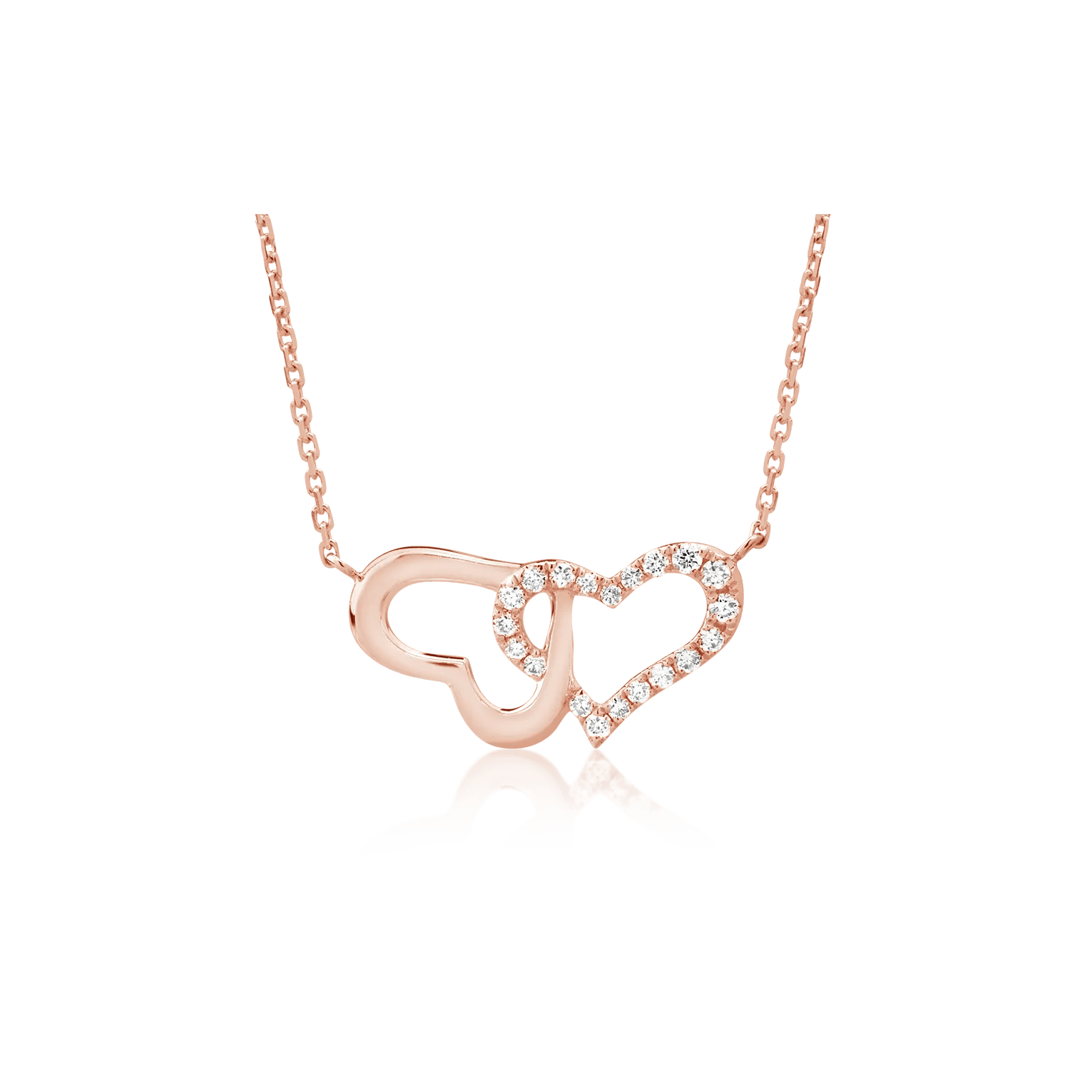 Lanț cu pandantiv inimioare din aur roz și diamante de 0.052ct Lanț cu pandantiv inimioare din aur roz și diamante de 0.052ct