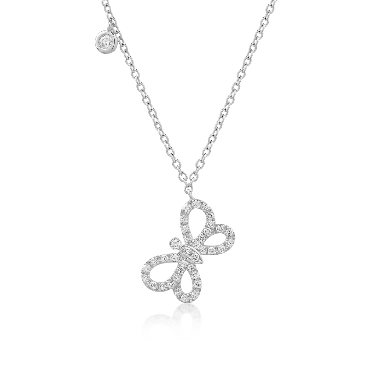 Lănț cu pandantiv fluture din aur alb cu diamante de 0.25ct Lănț cu pandantiv fluture din aur alb cu diamante de 0.25ct