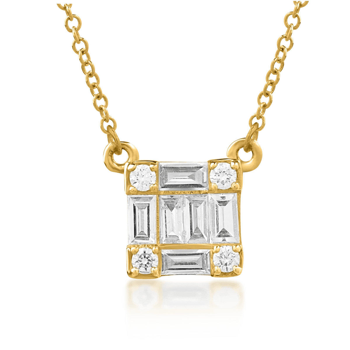 Lanț cu pandantiv din aur galben cu diamante baguette și rotunde, 0.286ct Lanț cu pandantiv din aur galben cu diamante baguette și rotunde, 0.286ct