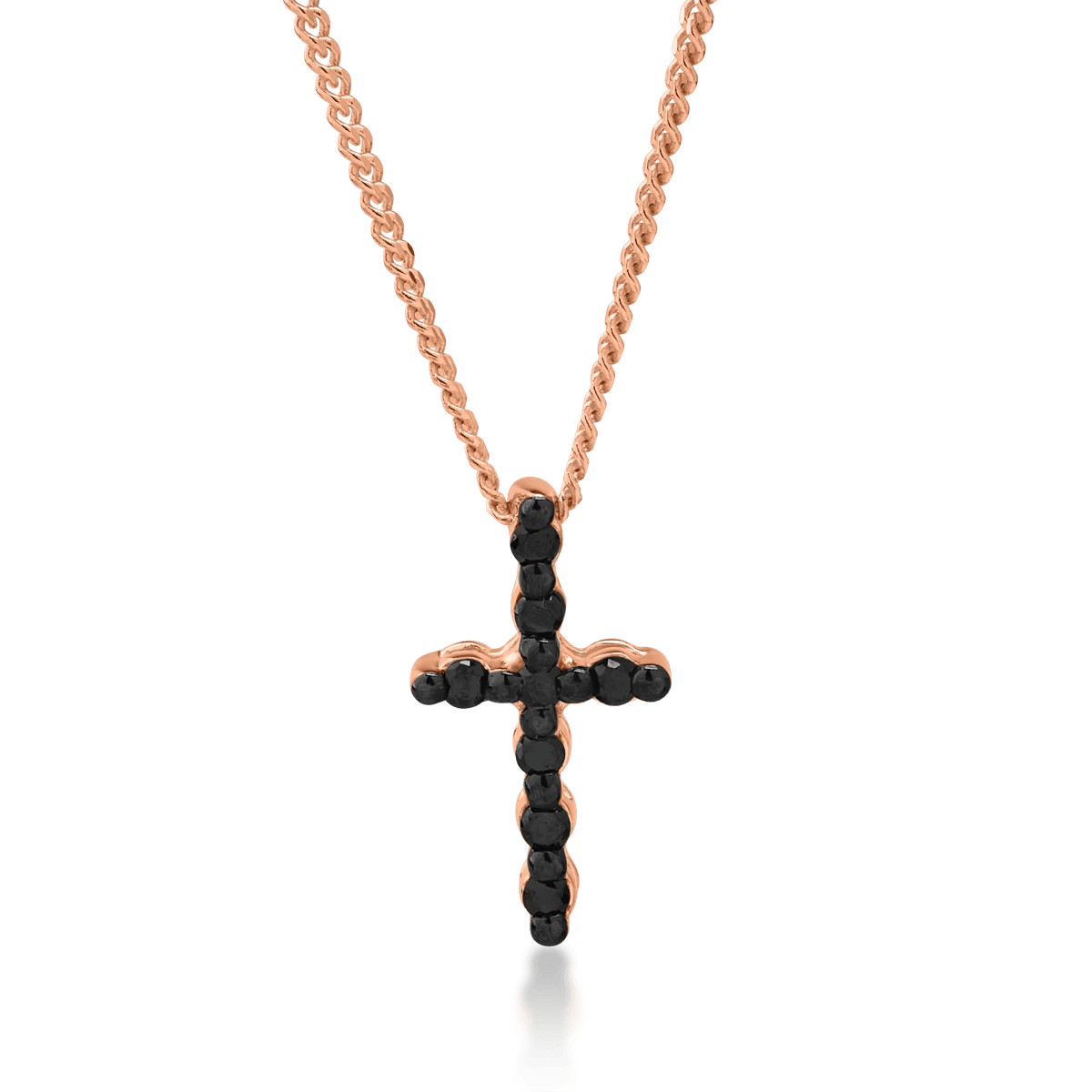 Lanț cu pandantiv cruce din aur roz și diamante negre 0.06ct Lanț cu pandantiv cruce din aur roz și diamante negre 0.06ct
