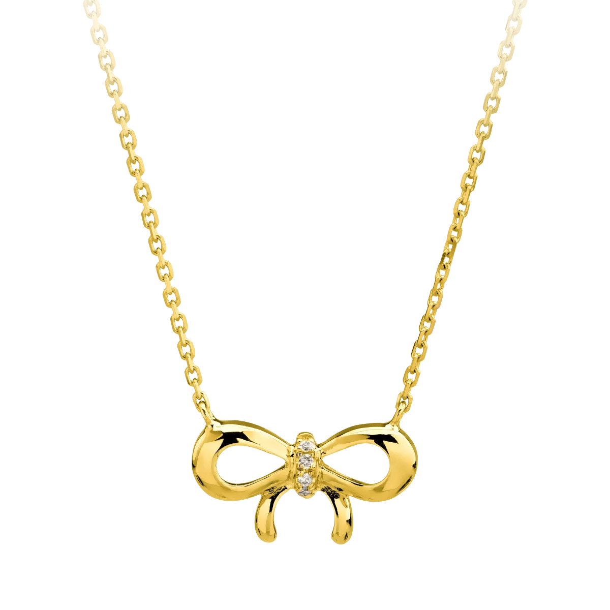 Lănțișor cu pandantiv fundiță din aur galben cu diamante de 0.01ct Lănțișor cu pandantiv fundiță din aur galben cu diamante de 0.01ct