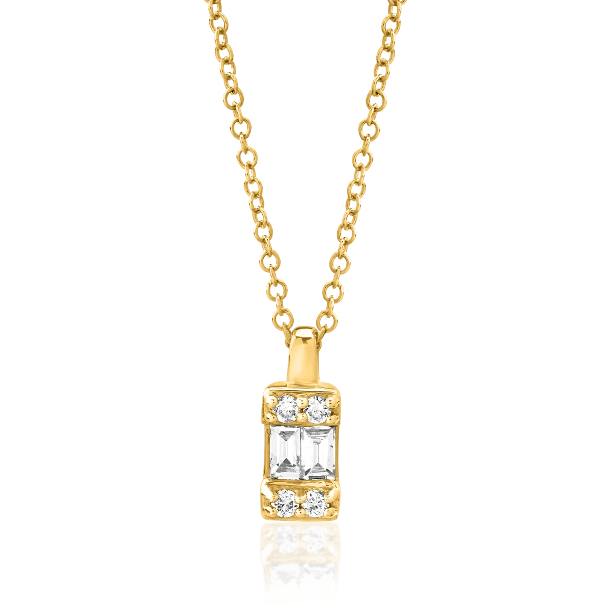 Pandantiv cu lanț din aur galben și diamante baguette și rotunde de 0.083ct Pandantiv cu lanț din aur galben și diamante baguette și rotunde de 0.083ct