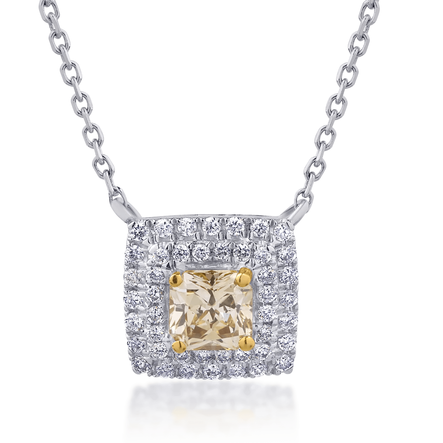Lanț cu pandantiv din aur alb cu diamant fancy multicolor de 0.53ct și diamante de 0.2ct Lanț cu pandantiv din aur alb cu diamant fancy multicolor de 0.53ct și diamante de 0.2ct