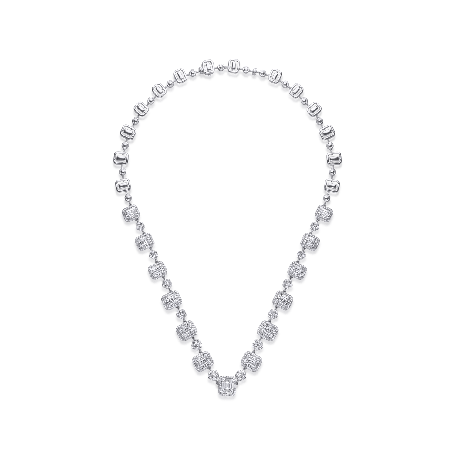 Colier din aur alb cu diamante baguette și rotunde de 4.65ct Colier din aur alb cu diamante baguette și rotunde de 4.65ct