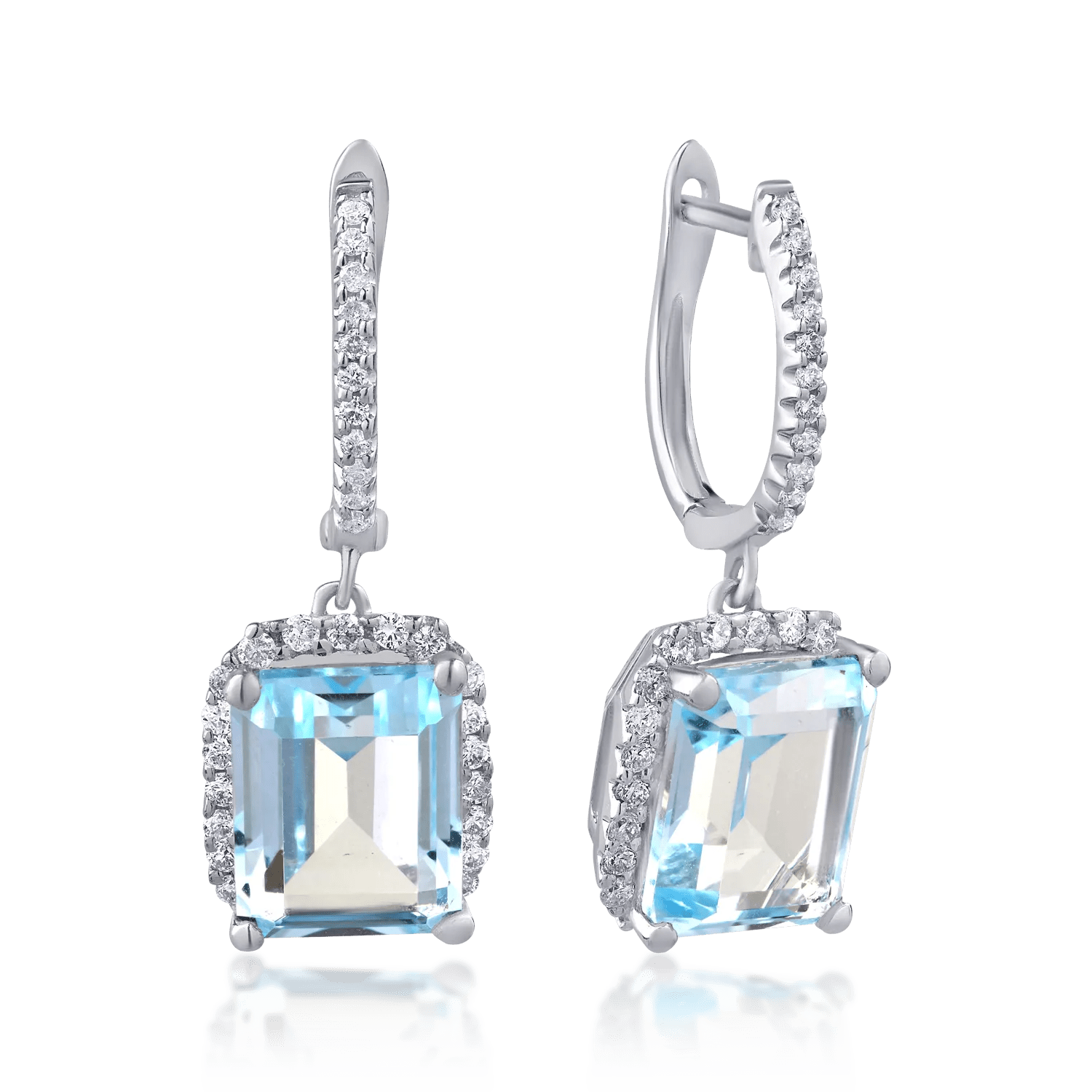 Cercei din aur alb cu topaze albastre de 8.54ct și diamante de 0.49ct Cercei din aur alb cu topaze albastre de 8.54ct și diamante de 0.49ct