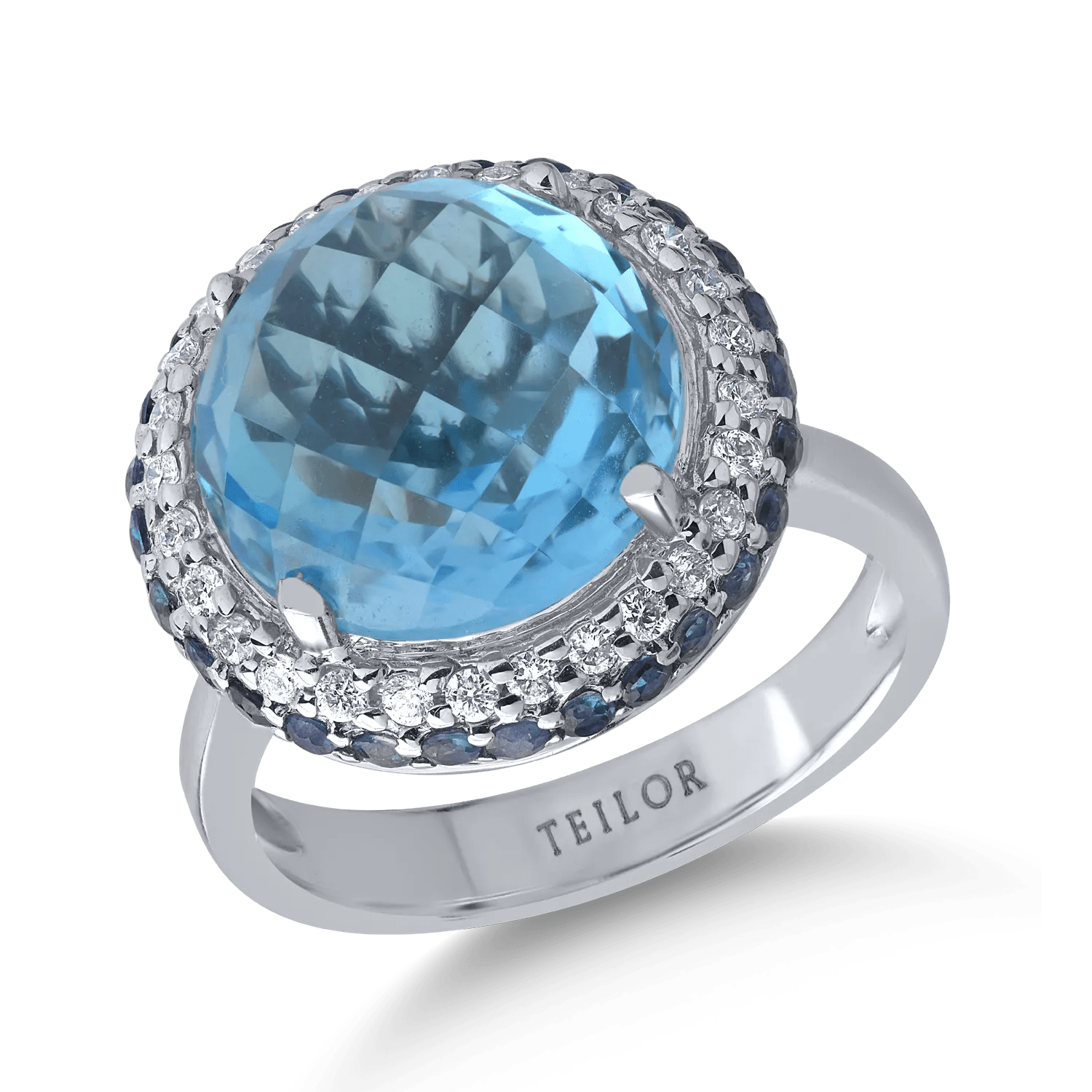 Inel din aur alb cu pietre prețioase și semiprețioase de 9.6ct Inel din aur alb cu pietre prețioase și semiprețioase de 9.6ct