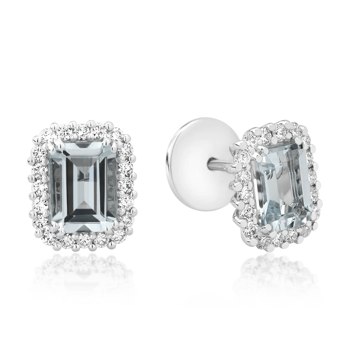 Cercei din aur alb cu aquamarine de 1.85ct și diamante de 0.46ct Cercei din aur alb cu aquamarine de 1.85ct și diamante de 0.46ct