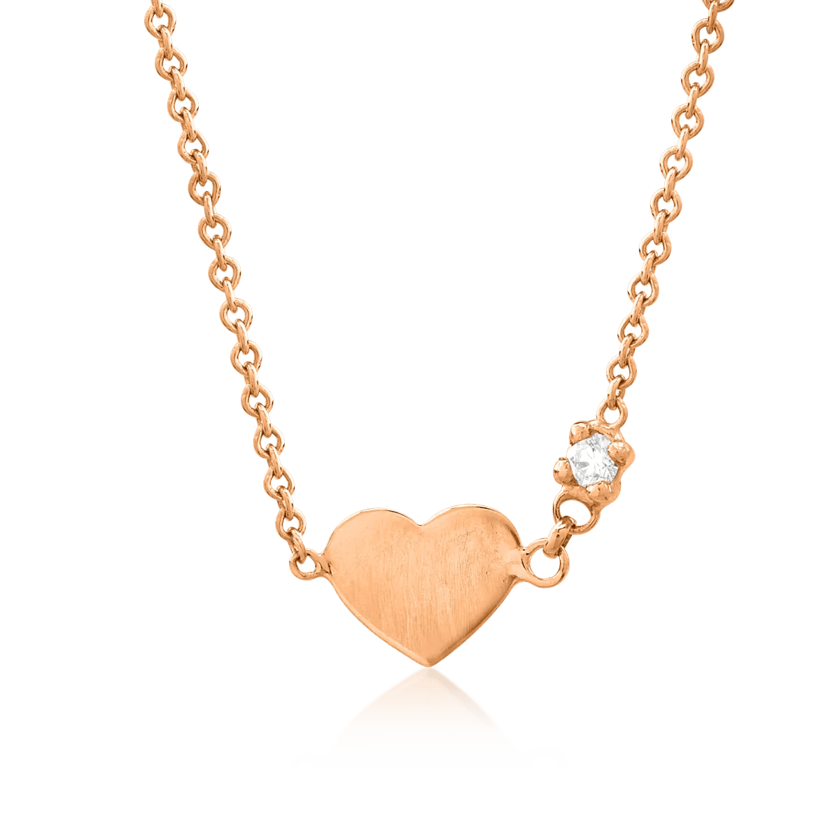 Lănțișor cu pandantiv inimă pentru copii din aur roz cu diamant de 0.02ct Lănțișor cu pandantiv inimă pentru copii din aur roz cu diamant de 0.02ct