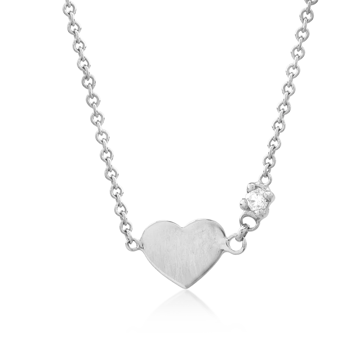 Lănțișor cu pandantiv inimă pentru copii din aur alb cu diamant de 0.02ct Lănțișor cu pandantiv inimă pentru copii din aur alb cu diamant de 0.02ct