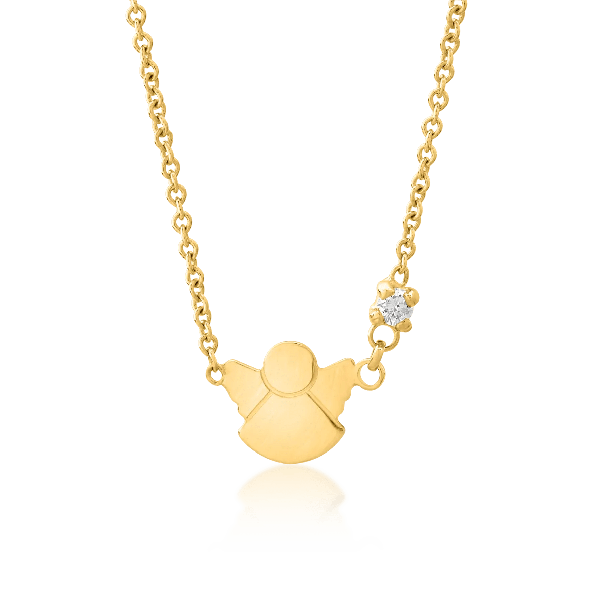 Lanț cu pandantiv îngeraș din aur galben și diamant 0.02ct pentru copii Lanț cu pandantiv îngeraș din aur galben și diamant 0.02ct pentru copii