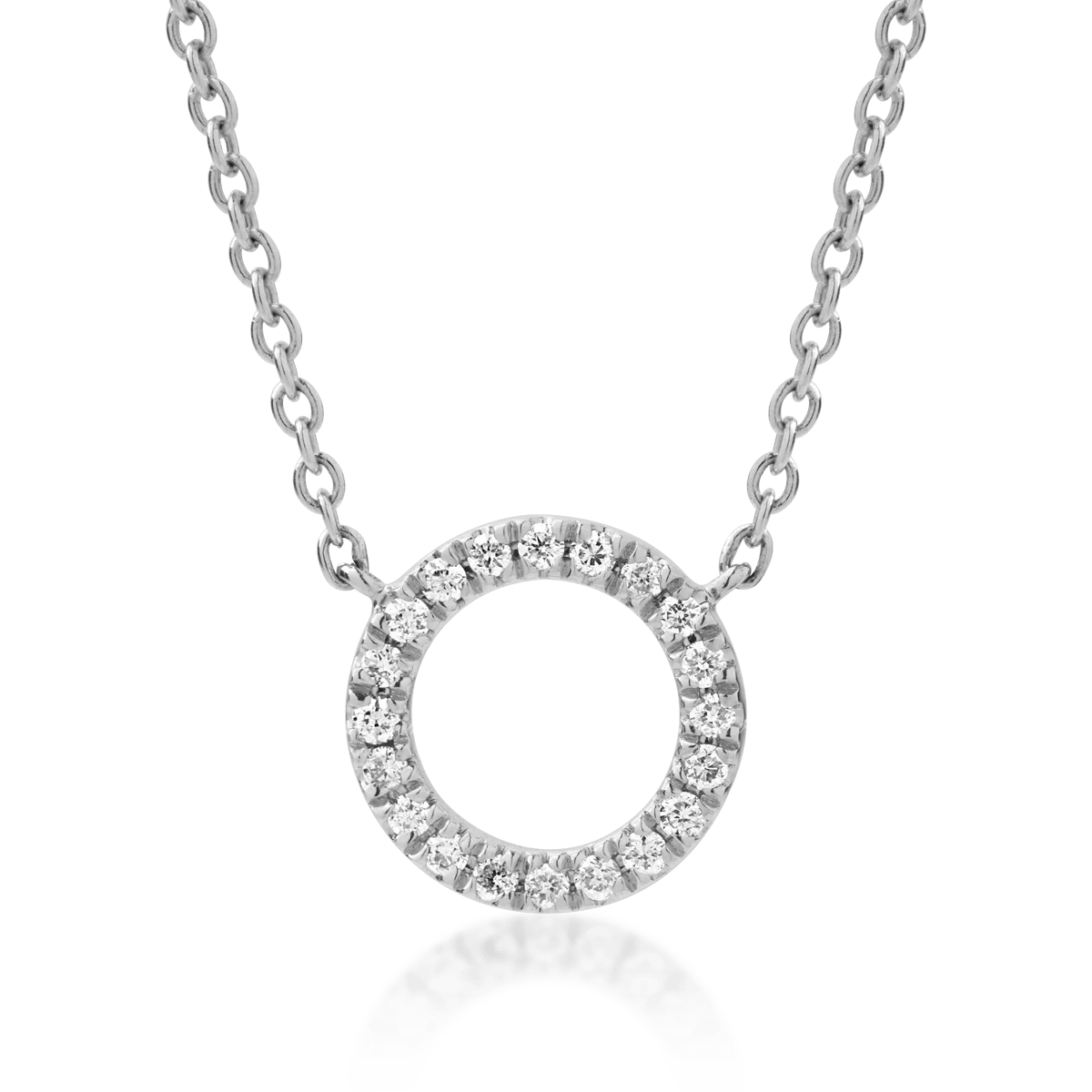 Lanț cu pandantiv cerc din aur alb și diamante de 0.1ct Lanț cu pandantiv cerc din aur alb și diamante de 0.1ct