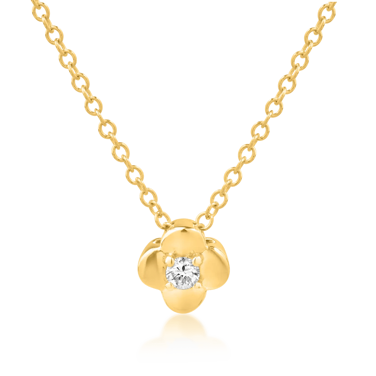Lanț cu pandantiv floare din aur galben și diamant 0.039ct Lanț cu pandantiv floare din aur galben și diamant 0.039ct