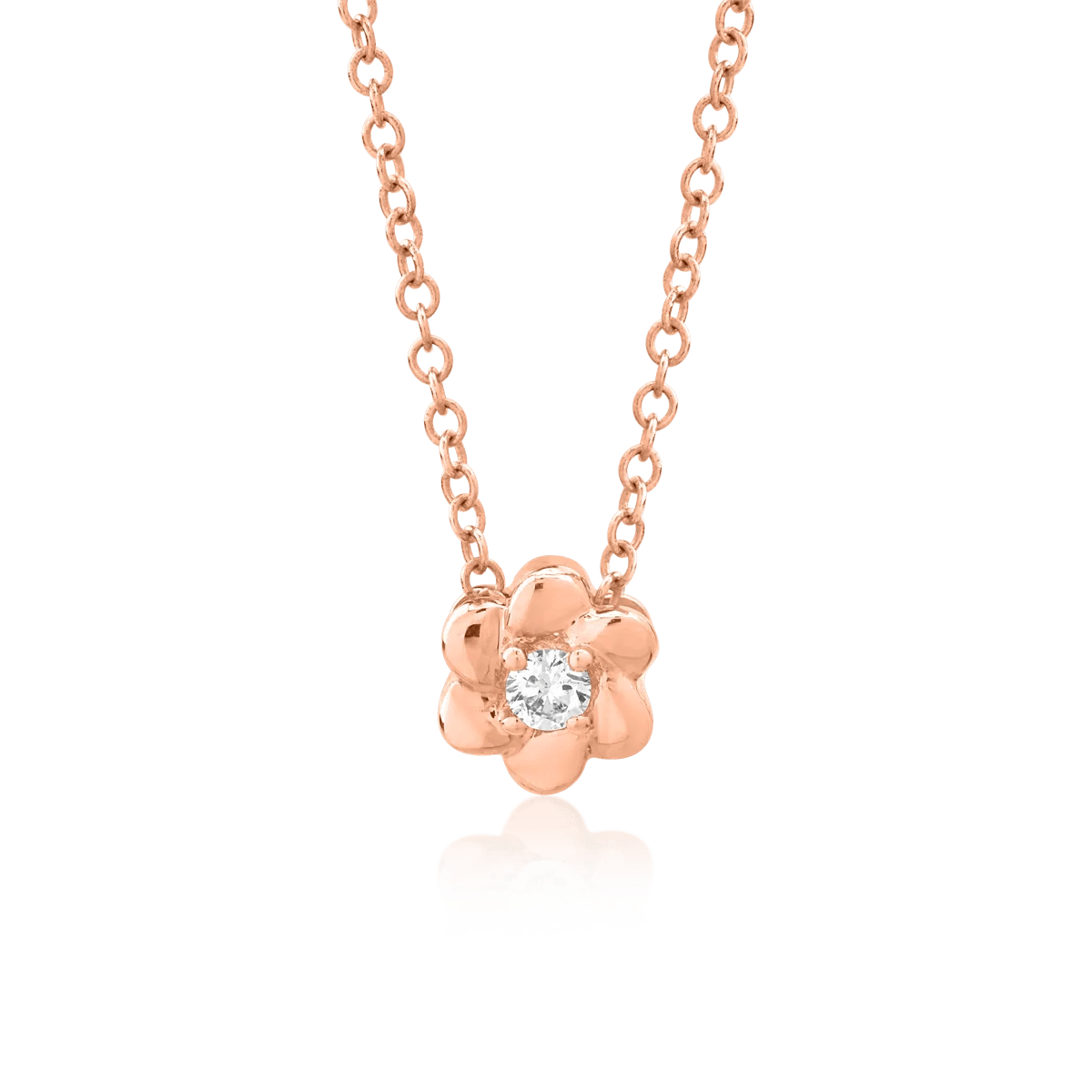 Lănțișor cu pandantiv floare din aur roz, diamant 0.042ct Lănțișor cu pandantiv floare din aur roz, diamant 0.042ct