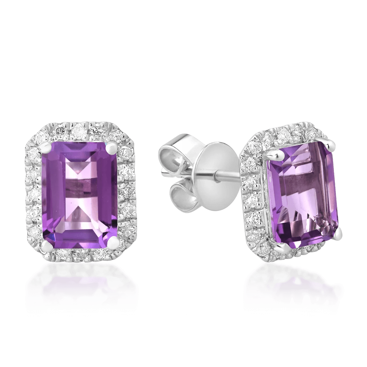Cercei aur alb cu ametiste emerald 1.69ct și diamante 0.24ct Cercei aur alb cu ametiste emerald 1.69ct și diamante 0.24ct