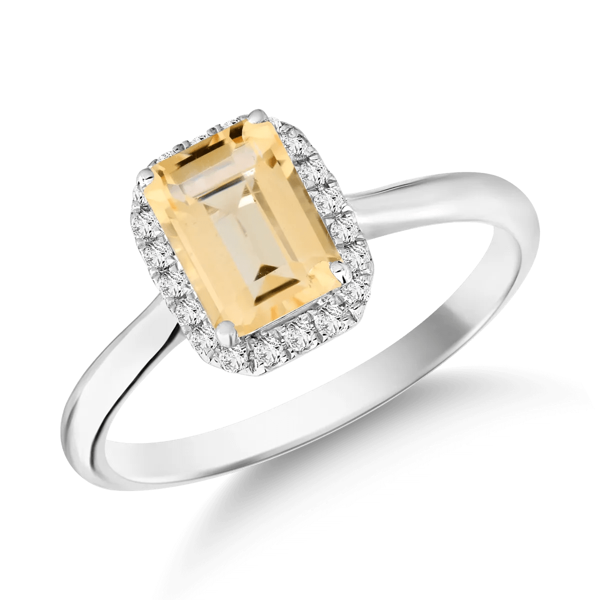 Inel din aur alb cu citrin de 0.86ct și diamante de 0.1ct Inel din aur alb cu citrin de 0.86ct și diamante de 0.1ct