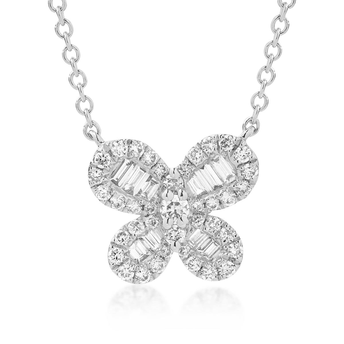 Lanț cu pandantiv fluture din aur alb cu diamante 0.45ct Lanț cu pandantiv fluture din aur alb cu diamante 0.45ct