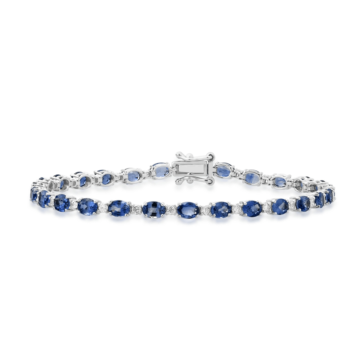 Brățară tennis din aur alb cu safire albastre de 6.25ct și diamante de 0.6ct Brățară tennis din aur alb cu safire albastre de 6.25ct și diamante de 0.6ct