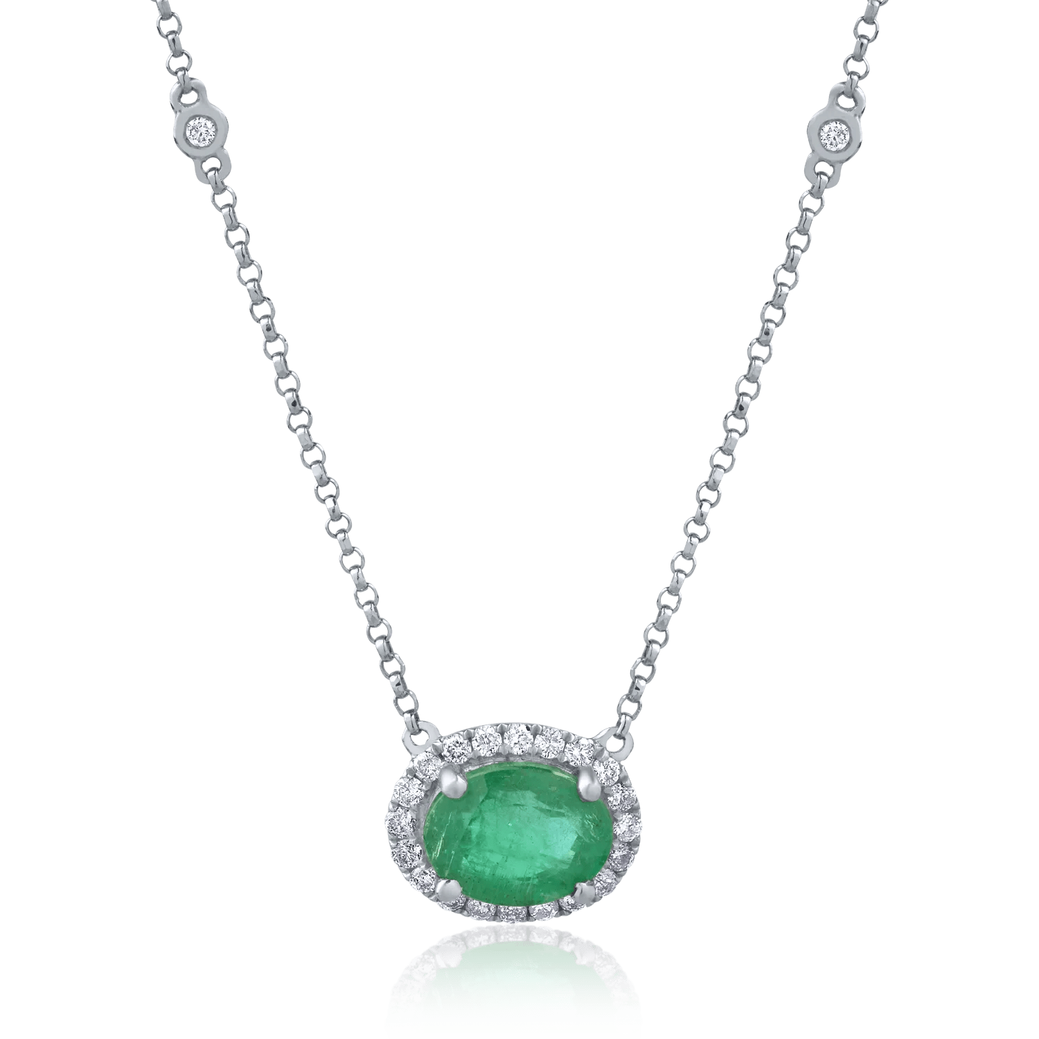 Colier din aur alb cu smarald oval de 1.2ct și diamante de 0.2ct Colier din aur alb cu smarald oval de 1.2ct și diamante de 0.2ct