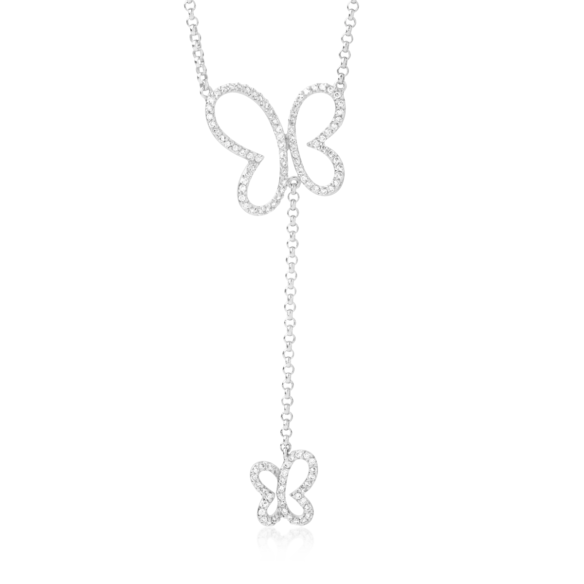 Colier din aur alb cu fluturași și diamante de 0.45ct Colier din aur alb cu fluturași și diamante de 0.45ct