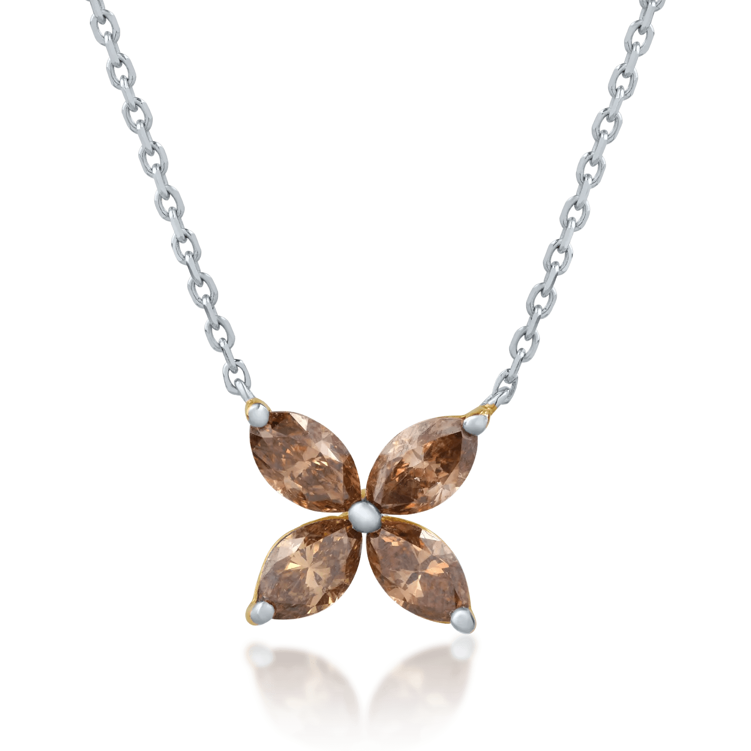 Colier din aur alb cu diamante marquise maro de 1.49ct Colier din aur alb cu diamante marquise maro de 1.49ct