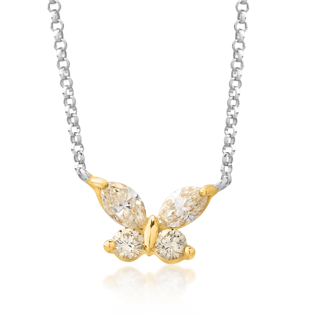 Lanţ cu pandantiv fluture din aur alb-galben cu diamante galbene 0.58ct Lanţ cu pandantiv fluture din aur alb-galben cu diamante galbene 0.58ct