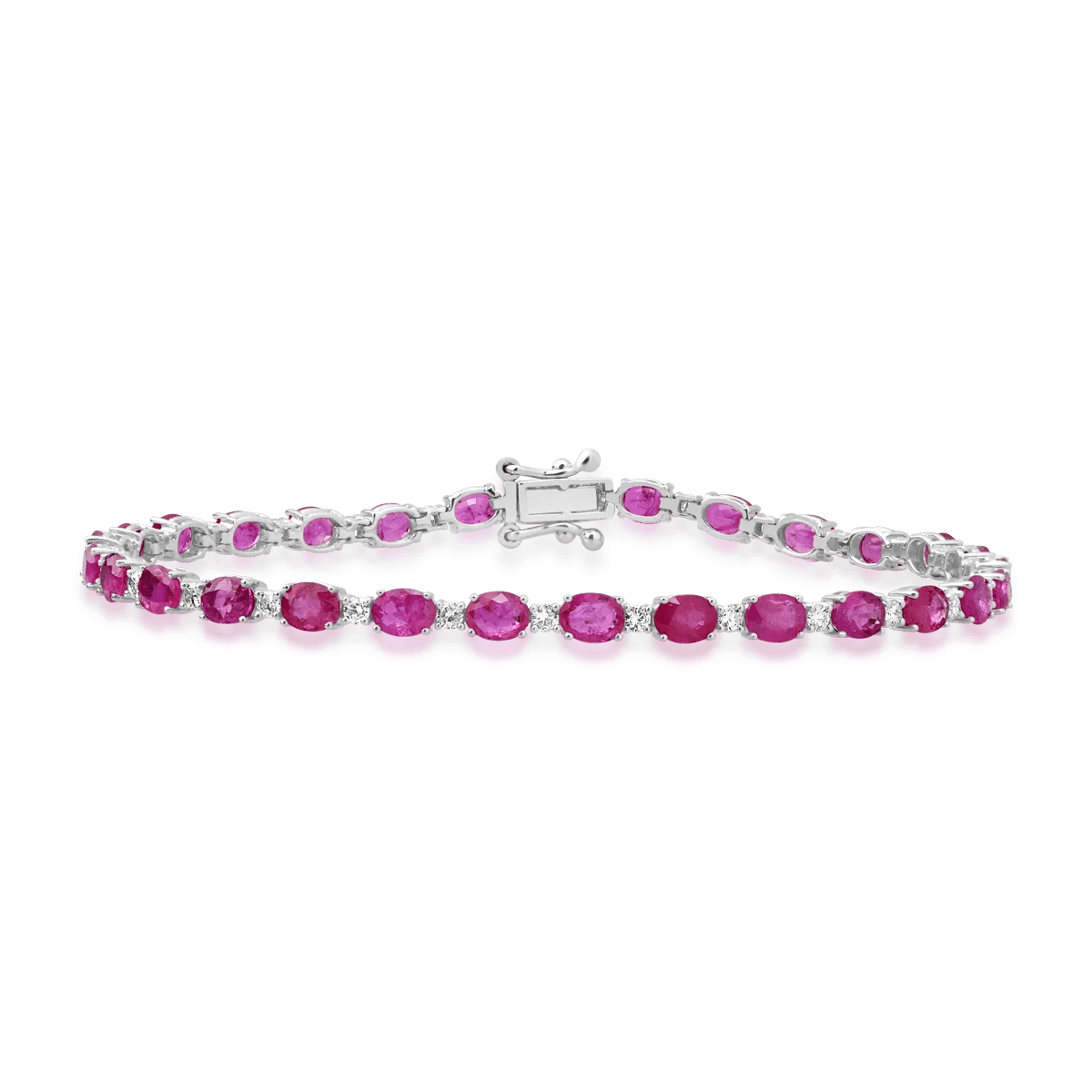 Brățară tennis din aur alb cu rubine ovale de 5.69ct și diamante de 0.6ct Brățară tennis din aur alb cu rubine ovale de 5.69ct și diamante de 0.6ct