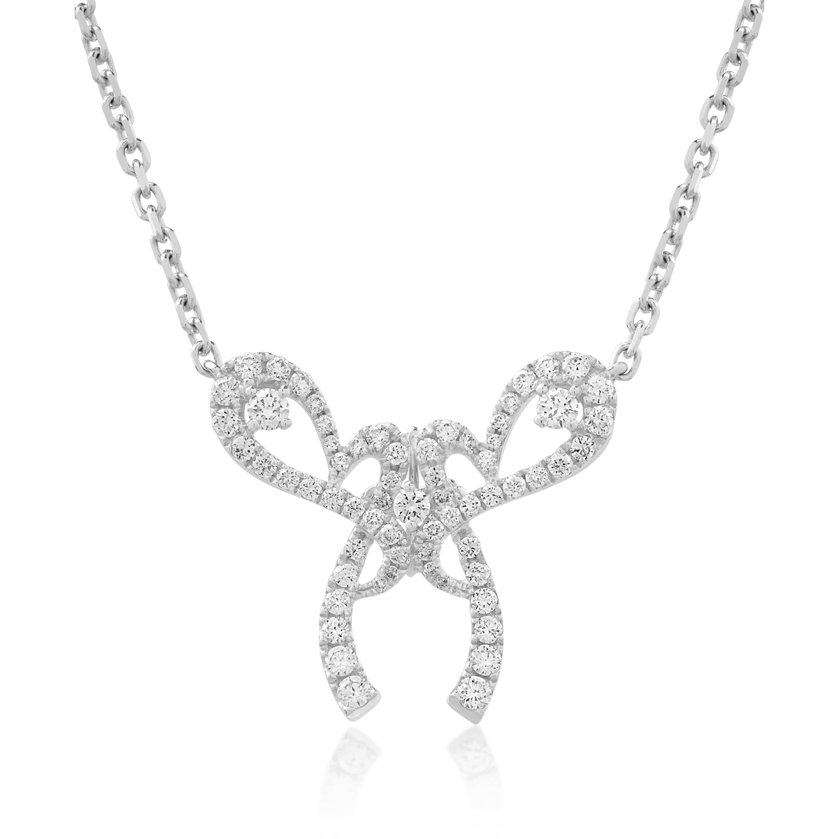 Lanț cu pandantiv fundiță din aur alb cu diamante de 0.71ct Lanț cu pandantiv fundiță din aur alb cu diamante de 0.71ct