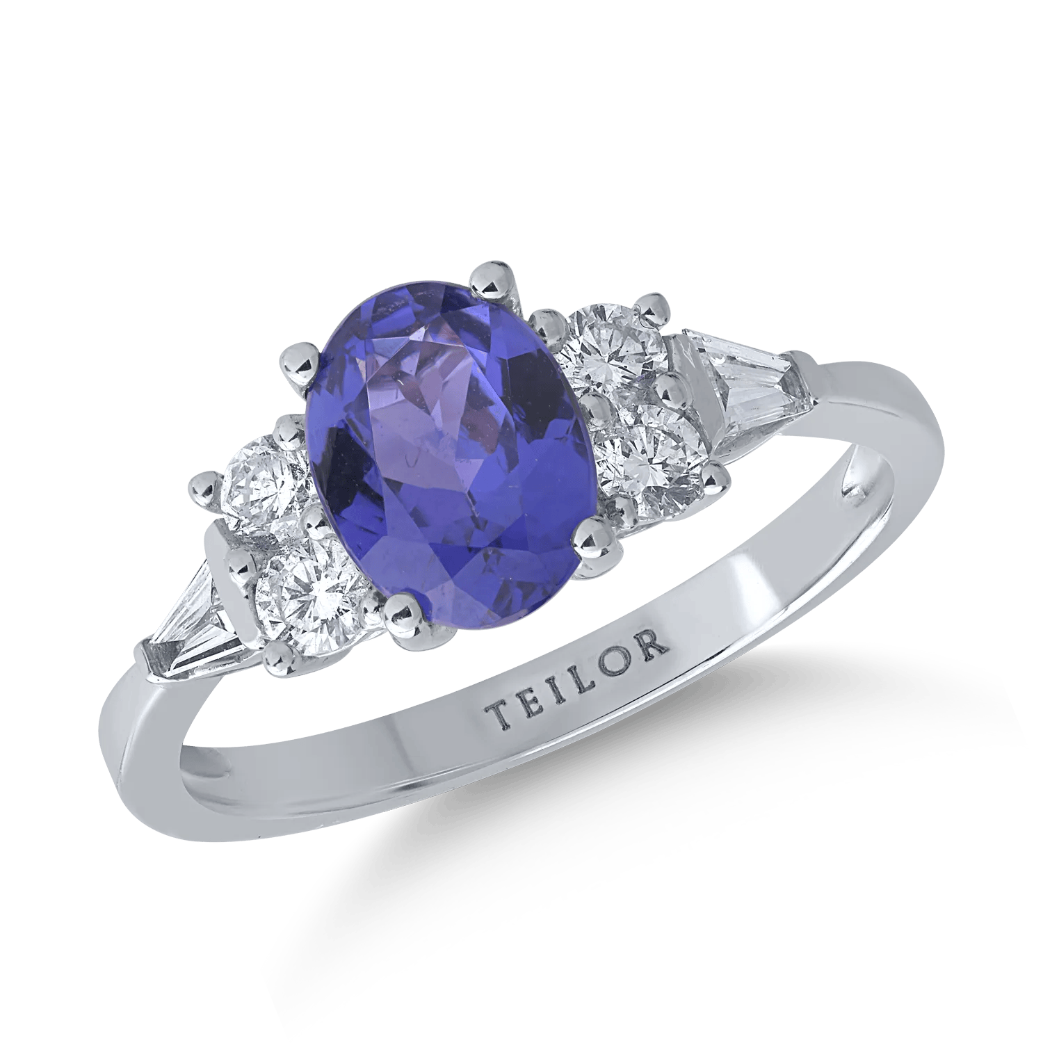 Inel din aur alb cu tanzanit oval de 1.3ct și diamante de 0.4ct – Teilor Inel din aur alb cu tanzanit oval de 1.3ct și diamante de 0.4ct – Teilor