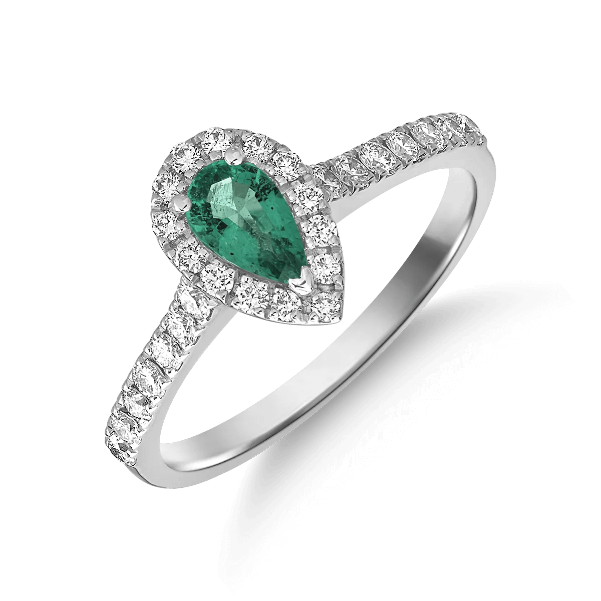 Inel aur alb cu smarald pear de 0.3ct și diamante de 0.3ct Inel aur alb cu smarald pear de 0.3ct și diamante de 0.3ct