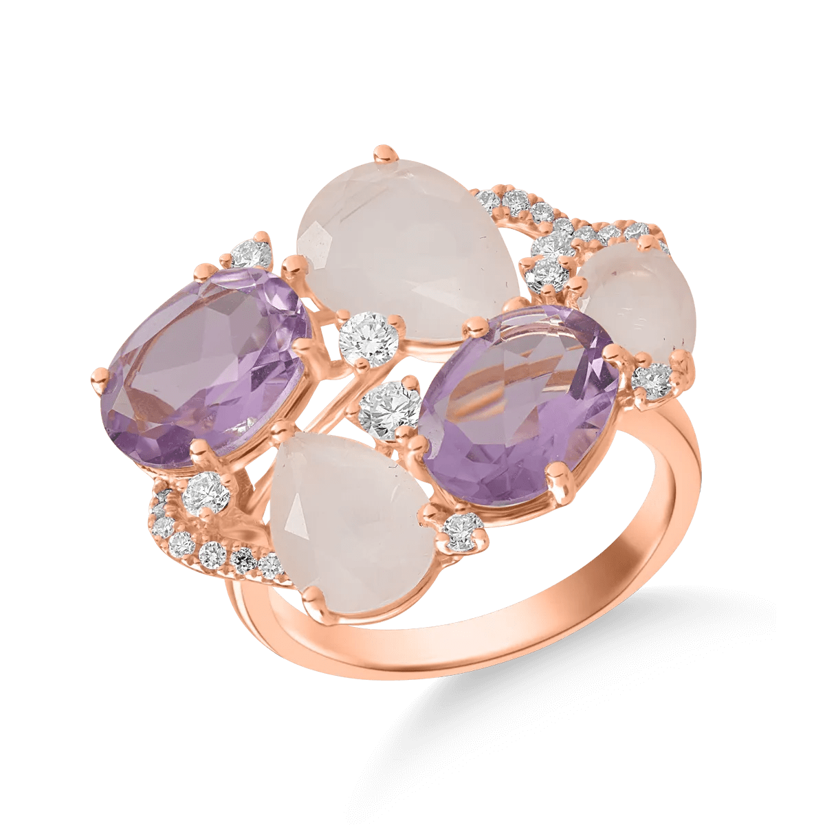 Inel din aur roz, 5.8ct cu pietre prețioase și semiprețioase Inel din aur roz, 5.8ct cu pietre prețioase și semiprețioase