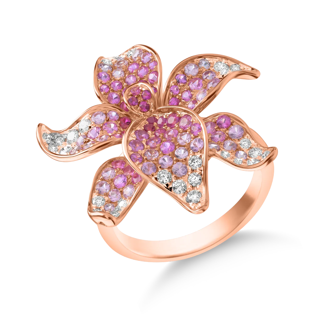 Inel floare din aur roz cu pietre prețioase 1.6ct Inel floare din aur roz cu pietre prețioase 1.6ct