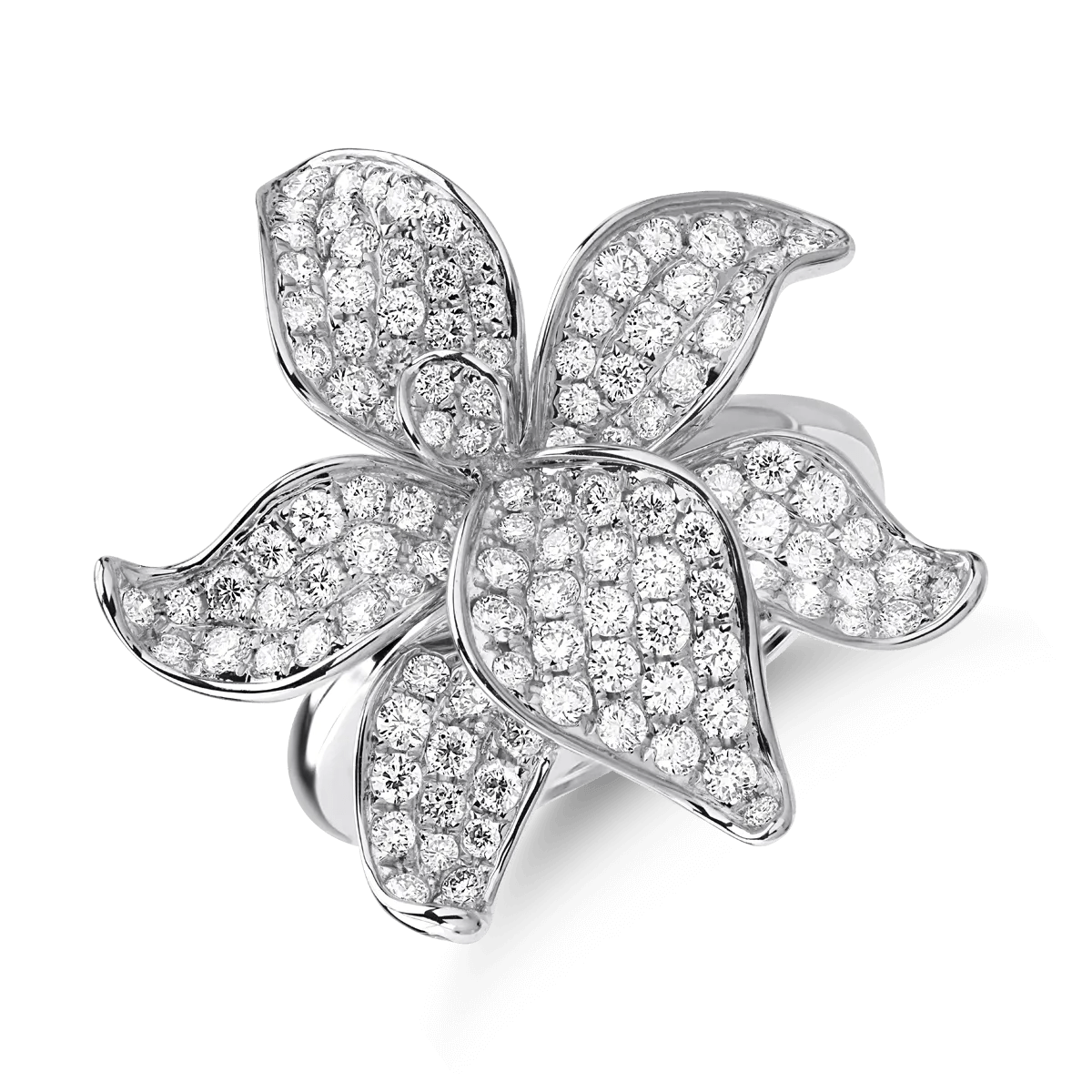 Inel din aur alb cu diamante de 1.3ct, model floare Inel din aur alb cu diamante de 1.3ct, model floare
