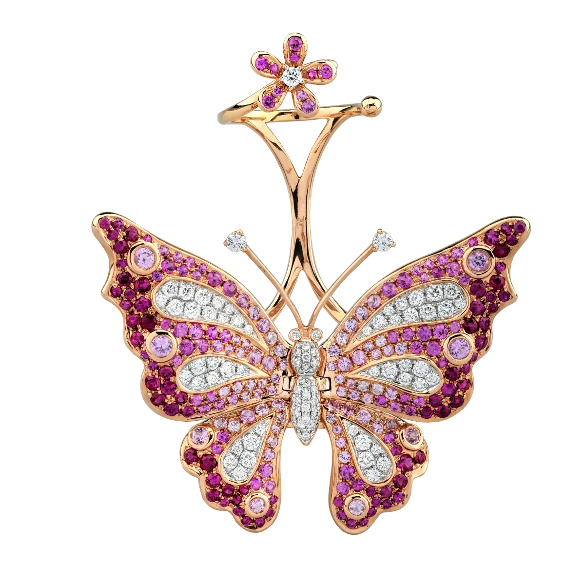 Inel fluture din aur roz cu pietre prețioase de 3.9ct Inel fluture din aur roz cu pietre prețioase de 3.9ct