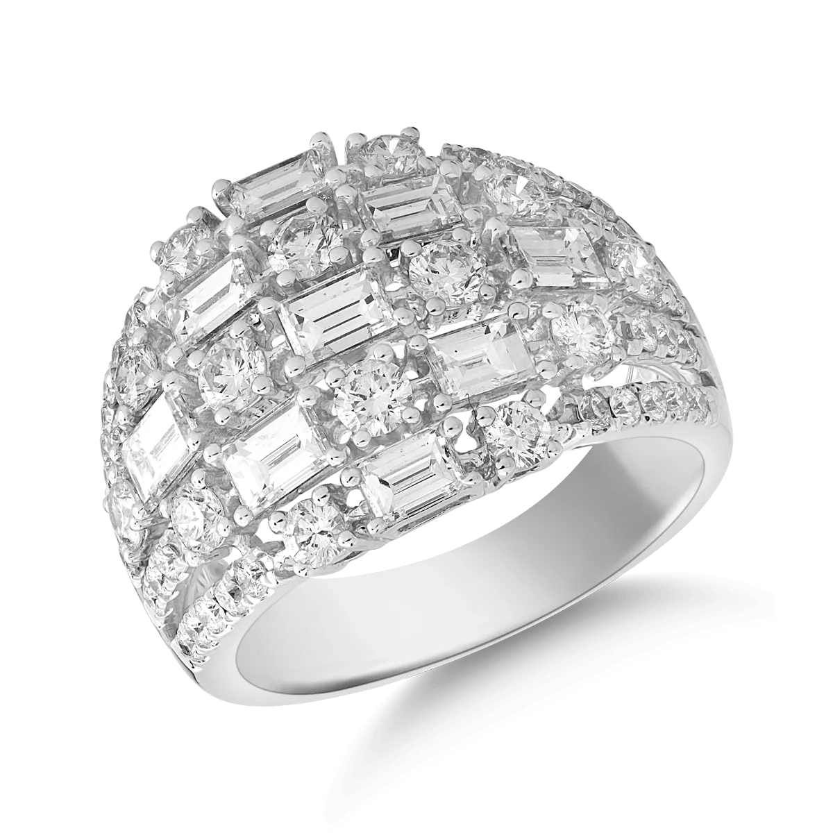 Inel din aur alb cu diamante baguette și rotunde de 2.7ct Inel din aur alb cu diamante baguette și rotunde de 2.7ct