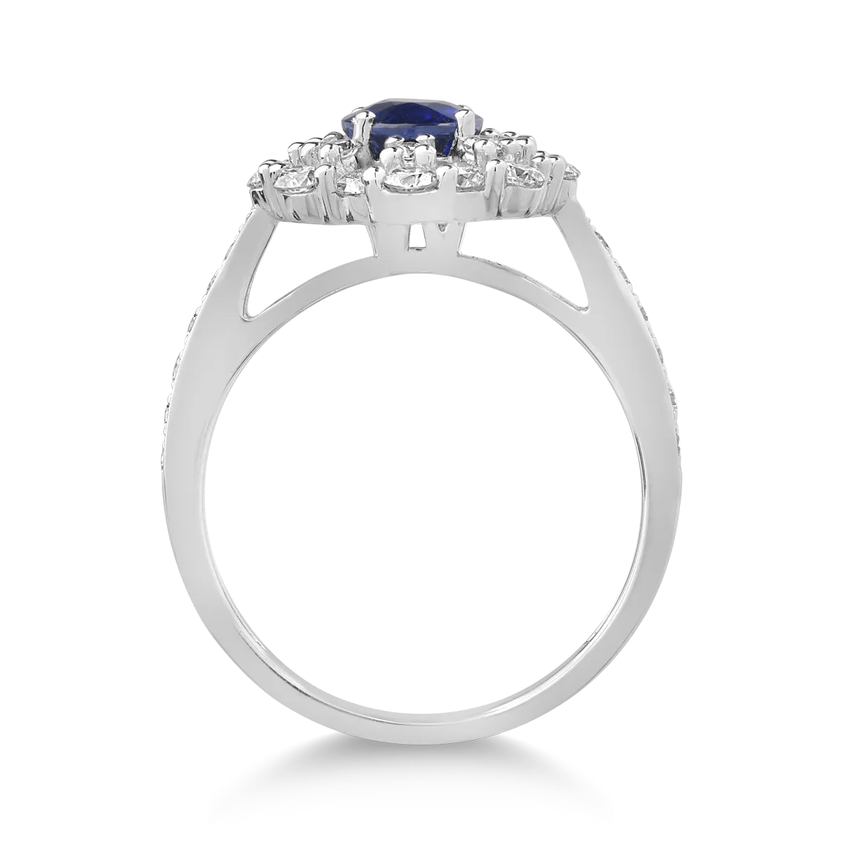 Inel din aur alb cu safir și diamante Inel din aur alb cu safir și diamante