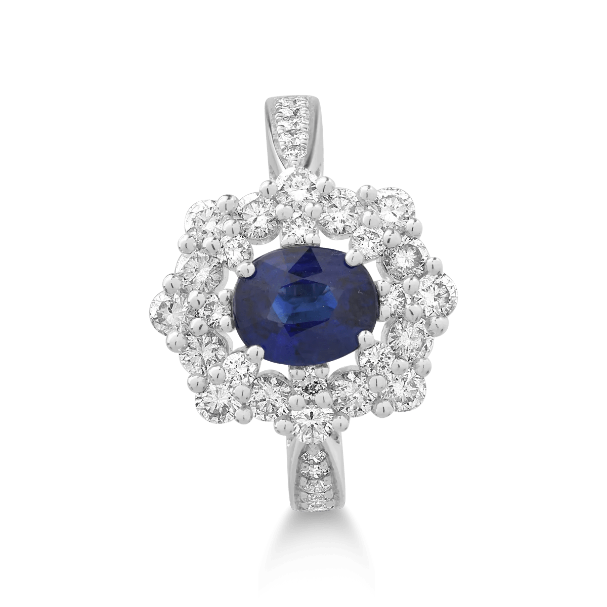 Inel din aur alb cu safir și diamante Inel din aur alb cu safir și diamante