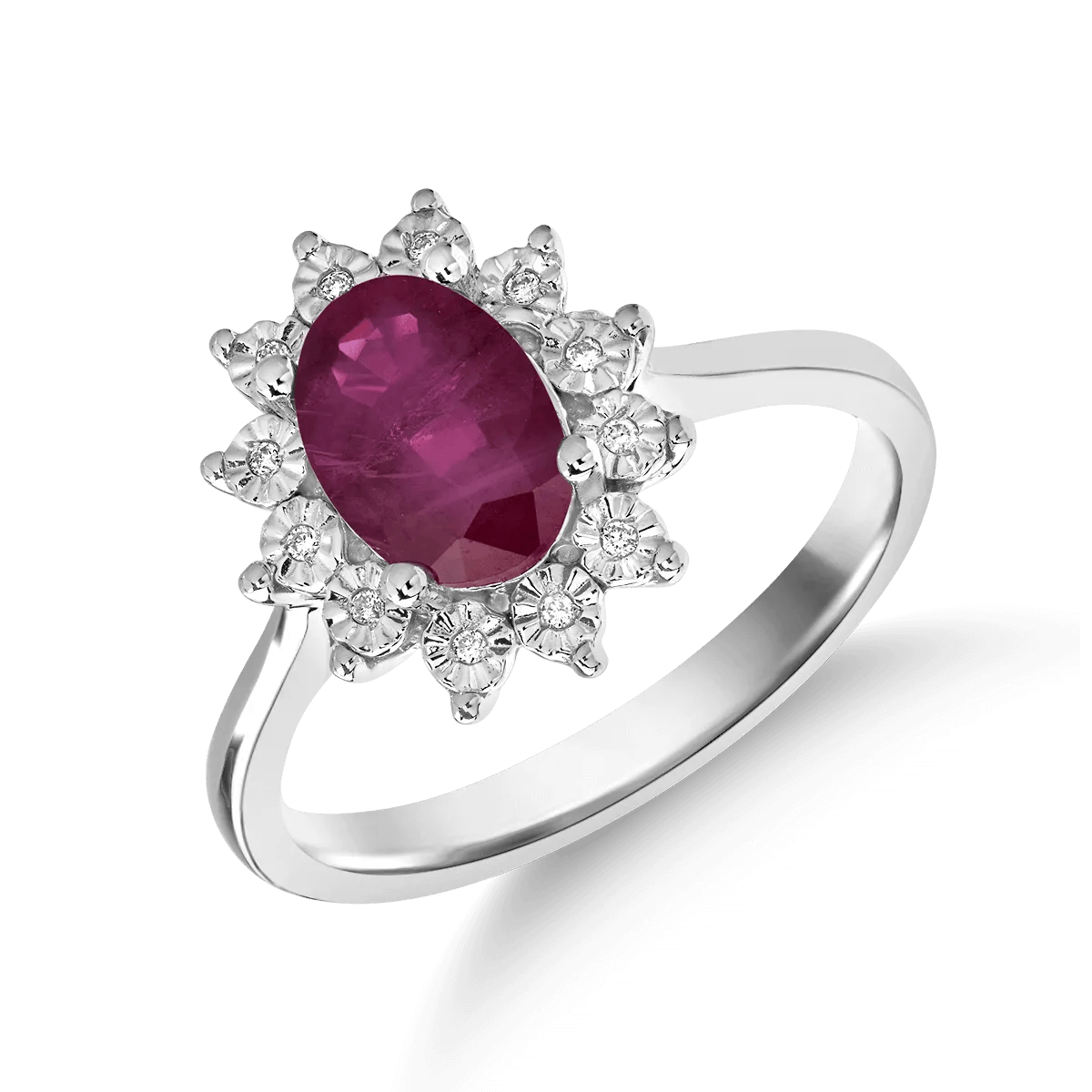 Inel din aur alb cu rubin oval de 1.7ct și diamante de 0.03ct – Teilor Inel din aur alb cu rubin oval de 1.7ct și diamante de 0.03ct – Teilor